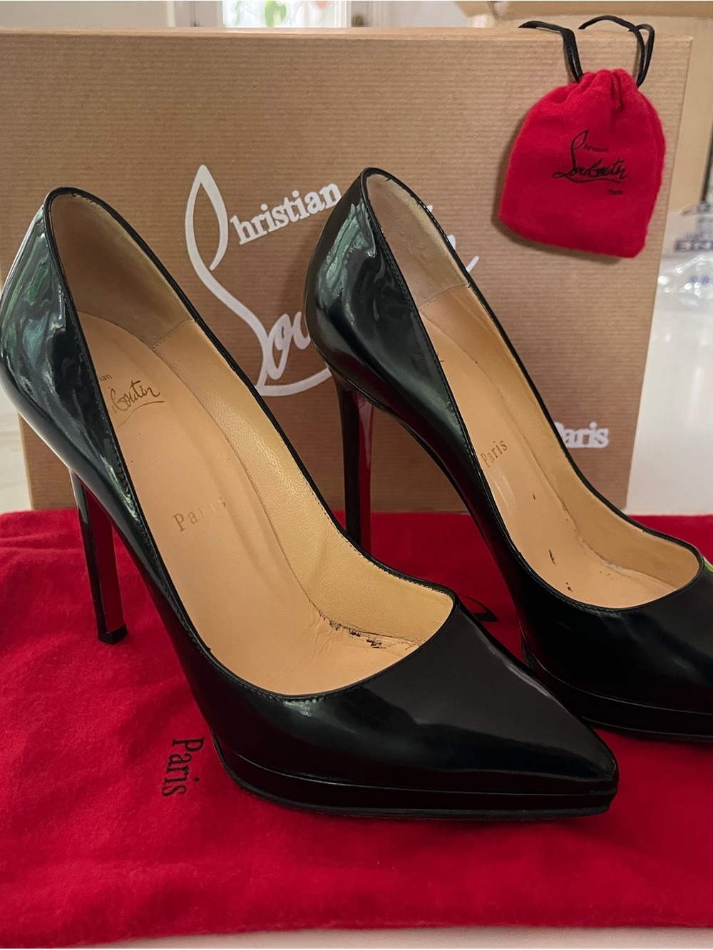 Christian Louboutin Black Patent Leather Pointed-Toe Stiletto Pumps